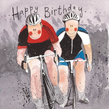 Képeslap Alex Clark borítékkal, 14x14 cm, Kerékpározós HBD party kellék