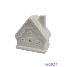  Kerámia fehér téli házikó - Csillámos tetejű B dekorációs kellék