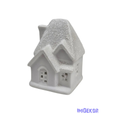  Kerámia fehér téli házikó - Csillámos tetejű C dekorációs kellék