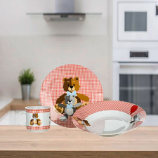  Kerámia gyermek étkészlet TEDDY BEAR 3 részes, piros 60TB002-A tányér és evőeszköz