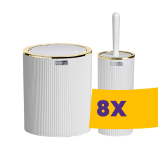  Kerek fürdőszobai szemetes + WC kefe szett Fehér (Karton - 8 szett) takarító és háztartási eszköz