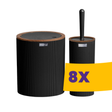  Kerek fürdőszobai szemetes + WC kefe szett Fekete (Karton - 8 szett) takarító és háztartási eszköz