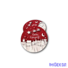  Kerek karácsonyi 7cm 5db/csomag - Piros alapon fehér város dekorációs kellék