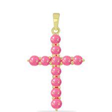  Kereszt Arannyal Bevont Ezüst Medál Rózsaszínű Lega Dembi Etióp Opállal, Y60808 medál