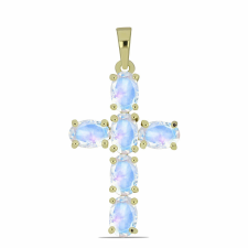  Kereszt Arannyal Bevont Ezüst Medál Szivárvány Holdkővel, Y61347 medál