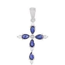  Kereszt Ezüst Medál Thai Zafírral és Fehér Topázzal, PCY11569 medál