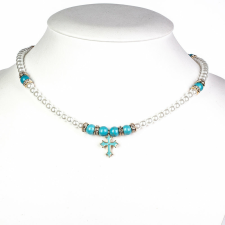  Kereszt Gyöngy Nyaklánc Türkizzel ( Nyaklánc+Medál ), LGP0319 nyaklánc