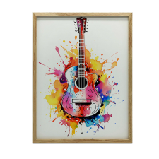 KERET FALI PLAKÁT GITÁR SZIVÁRVÁNY SZÍNEKBEN 30x40 CM grafika, keretezett kép
