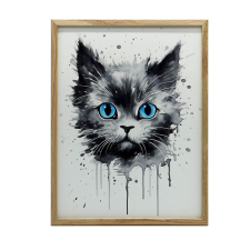 KERET FALI PLAKÁT MACSKA Akvarell színben, DÍSZÍTETT FA 50x70 CM grafika, keretezett kép
