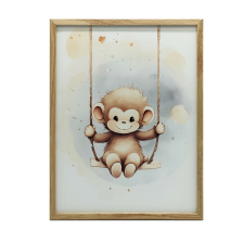 KERET FALI PLAKÁT MAJOM A HINGÁN SÖTÉTBARNA 50x70 CM grafika, keretezett kép