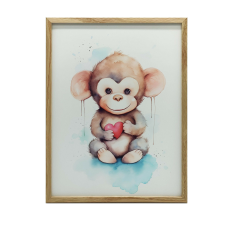 KERET FALI PLAKÁT MAJOM SZÍVVEL GYERMEKEKNEK 40x50 CM grafika, keretezett kép
