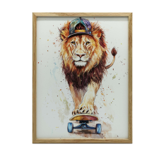 KERET FALI PLAKÁT OROSZLÁN Gördeszkán 50x70 CM MATT grafika, keretezett kép