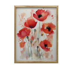 KERET FALI PLAKÁT PIROS MÁK Akvarell 50x70 CM FA grafika, keretezett kép