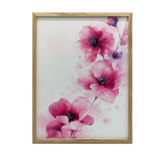 KERET FALI PLAKÁT RÓZSASZÍN VIRÁGOK FEHÉR HÁTTÉRA 50x70 CM grafika, keretezett kép