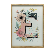 KERET FALI PLAKÁT VIRÁG BETŰ E 50x70 CM FEKETE KERET grafika, keretezett kép