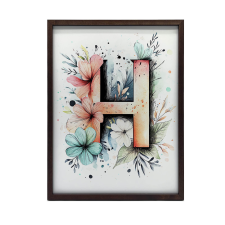 KERET FALI PLAKÁT VIRÁG H BETŰ DEKORATÍV 50x70 CM grafika, keretezett kép