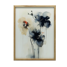 KERET FALI PLAKÁT VIRÁGOK Akvarell színben 50X70 CM MATT FA grafika, keretezett kép