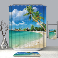 Kermix Textil zuhanyfüggöny 180x200 cm, pálmafa part mintázattal, mosható és vasalható lakástextília