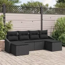 Kert étkező szett 6 pcs Fekete Poli rattan és porfestett acél kerti bútor
