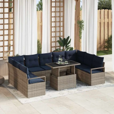  Kerti Kanapé Szett 10 pcs Szürke és sötétkék Poli rattan kerti bútor
