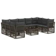  Kerti Kanapé Szett 10 pcs Szürke polirattan kerti bútor
