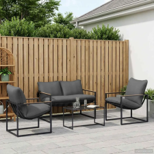  Kerti Kanapé Szett 4 pcs Fekete és Antracit Acél kerti bútor