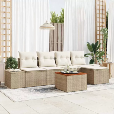  Kerti Kanapé Szett 6 db Beige és krém polirattan kerti bútor