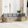  Kerti Kanapé Szett 6 db Beige és Világosszürke polirattan