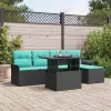  Kerti Kanapé Szett 6 db Fekete [Műanyag]: Poly Rattan