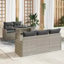  Kerti Kanapé Szett 6 db Világosszürke Poly Rattan kerti bútor
