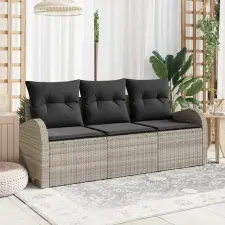  Kerti Kanapé Szett párnával 3 pcs Világosszürke Poli rattan kerti bútor