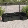  Kerti Kanapé Szett párnával 6 pcs Fekete Poli rattan