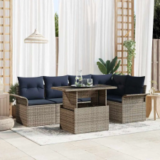 Kerti Kanapé Szett párnával 6 pcs Szürke Poli rattan kerti bútor