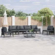  Kerti Kanapé Szett párnával 7 pcs Fekete Acél kerti bútor