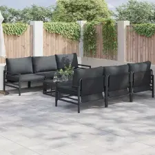  Kerti Kanapé Szett párnával 7 pcs Fekete Acél kerti bútor