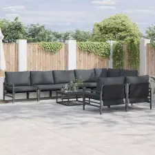  Kerti Kanapé Szett párnával 9 pcs Fekete Acél kerti bútor