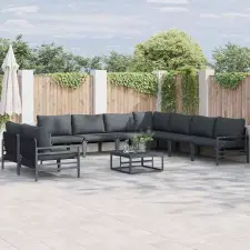  Kerti Kanapé Szett párnával 9 pcs Fekete Acél kerti bútor
