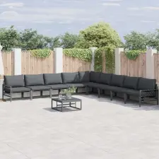  Kerti Kanapé Szett párnával 9 pcs Fekete Acél kerti bútor