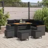  Kerti Kanapé Szett párnával 9 pcs Fekete Poli rattan