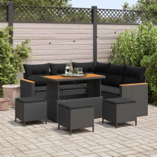  Kerti Kanapé Szett párnával 9 pcs Fekete Poli rattan kerti bútor
