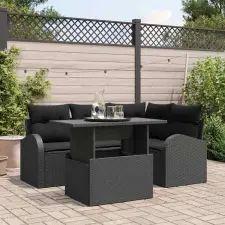  Kerti Kanapé Szett párnával tárolóval 5 pcs Fekete Poli rattan kerti bútor