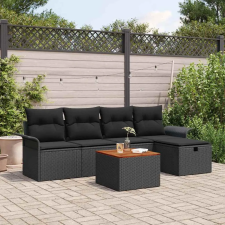  Kerti Kanapé Szett párnával tárolóval 6 pcs Fekete Poli rattan kerti bútor