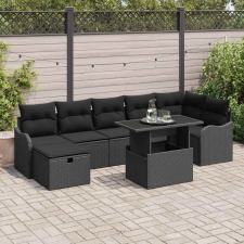  Kerti Kanapé Szett párnával tárolóval 8 pcs Fekete Poli rattan kerti bútor