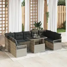  Kerti Kanapé Szett tárolóval 10 pcs Világosszürke Poli rattan kerti bútor