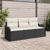  Kerti Kanapé Szett tárolóval 3 pcs Fekete Poli rattan
