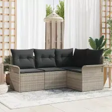  Kerti Kanapé Szett tárolóval 4 pcs Világosszürke polirattan kerti bútor