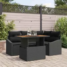  Kerti Kanapé Szett tárolóval 5 pcs Fekete Poli rattan kerti bútor
