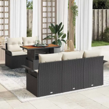  Kerti Kanapé Szett tárolóval 6 pcs Fekete Poli rattan kerti bútor