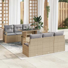  Kerti Kanapé Szett tárolóval 7 pcs Bézs Poli rattan kerti bútor
