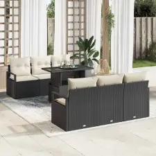  Kerti Kanapé Szett tárolóval 7 pcs Fekete Poli rattan kerti bútor